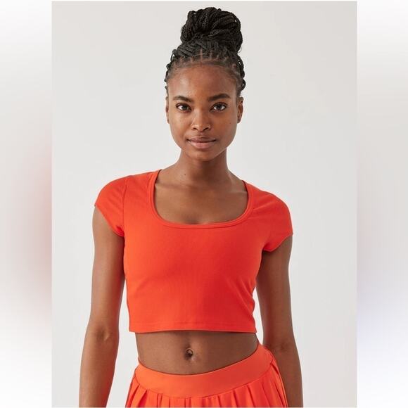 OUTDOOR VOICES SUPERFORM RIB SHORT SLEEVE LADYBUG RED CROPPED T SHIRT - Picture 1 of 2